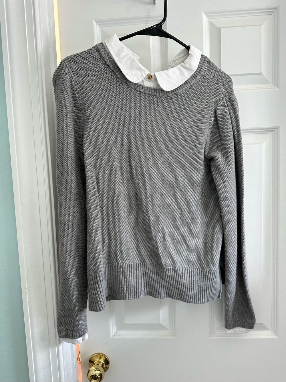 Seraphine Grey Knit Crewneck Sweater with White Collar